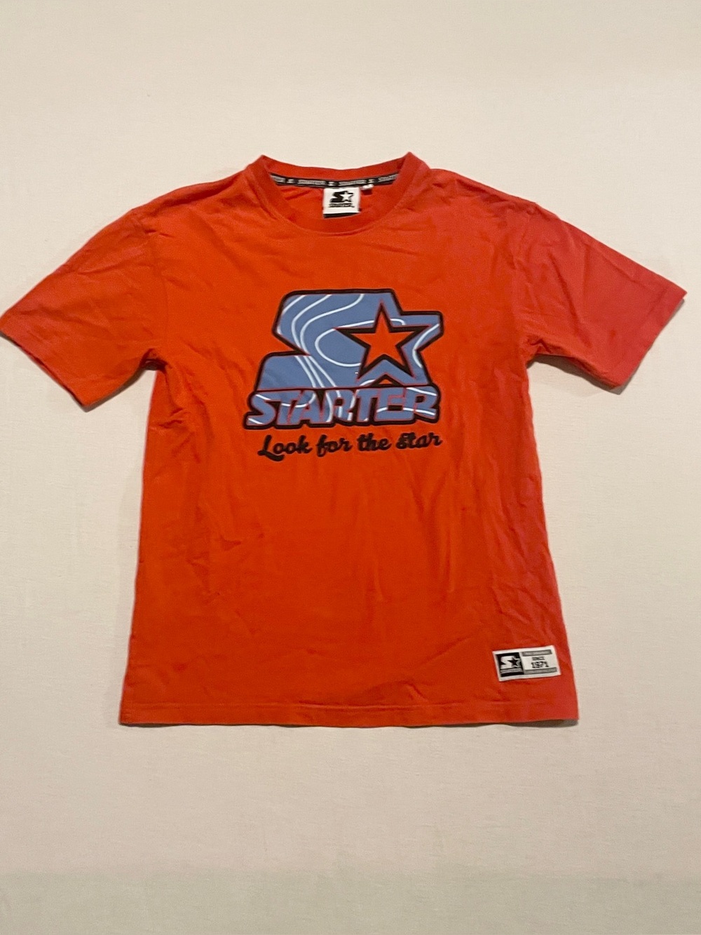Starter Orange T-Shirt Men's Small S Look For The Star Graphic Logo Splash